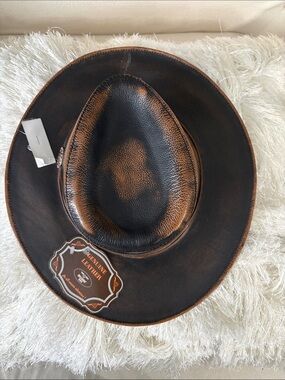 Bullhide Genuine Leather Western Hat - Distressed Brown/Black